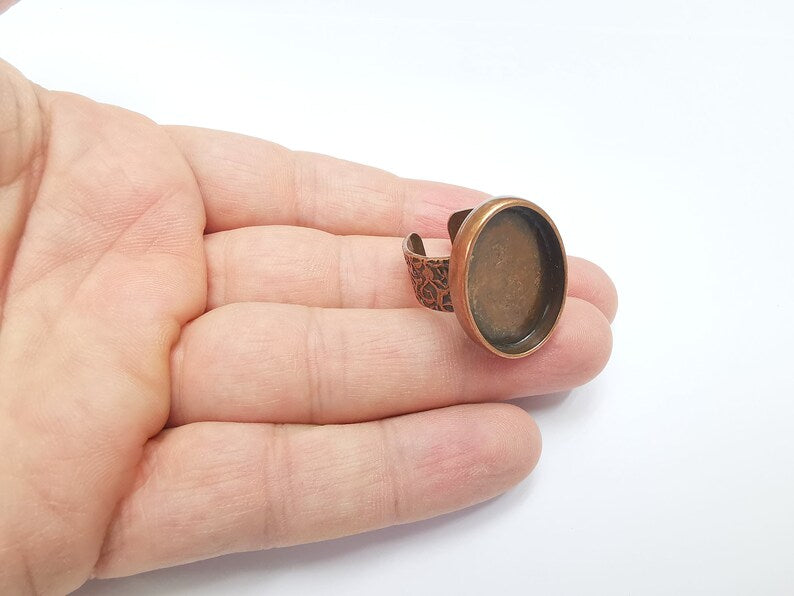 Oval Ring Blank Setting, Cabochon Mounting, Antique Copper Adjustable Resin Ring Base Bezels, Inlay Ring Mosaic frame (25x18mm) G29457
