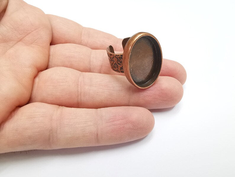 Oval Ring Blank Setting, Cabochon Mounting, Antique Copper Adjustable Resin Ring Base Bezels, Inlay Ring Mosaic frame (25x18mm) G29457