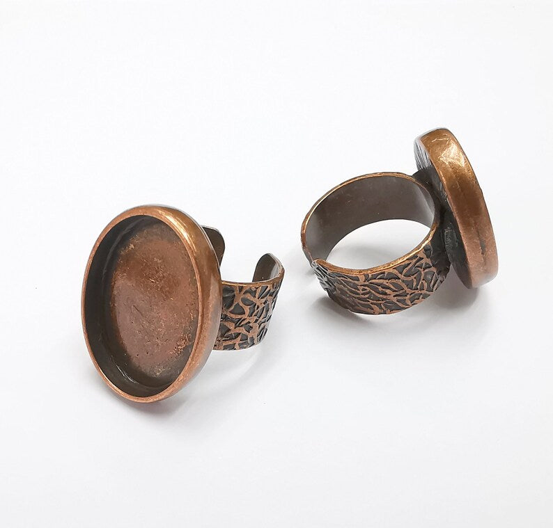 Oval Ring Blank Setting, Cabochon Mounting, Antique Copper Adjustable Resin Ring Base Bezels, Inlay Ring Mosaic frame (25x18mm) G29457