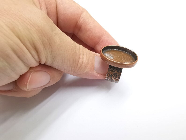 Oval Ring Blank Setting, Cabochon Mounting, Antique Copper Adjustable Resin Ring Base Bezels, Inlay Ring Mosaic frame (25x18mm) G29457