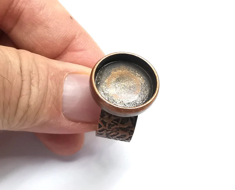Round Ring Blank Setting, Cabochon Mounting, Adjustable Resin Ring Base, Inlay Ring Blank Mosaic Bezels Antique Copper Plated (16mm) G34303