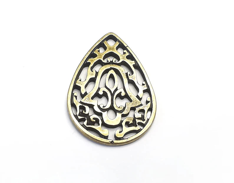 Drop Filigree Dangle Charms, Antique Bronze Plated Findings (34x23mm) G29771