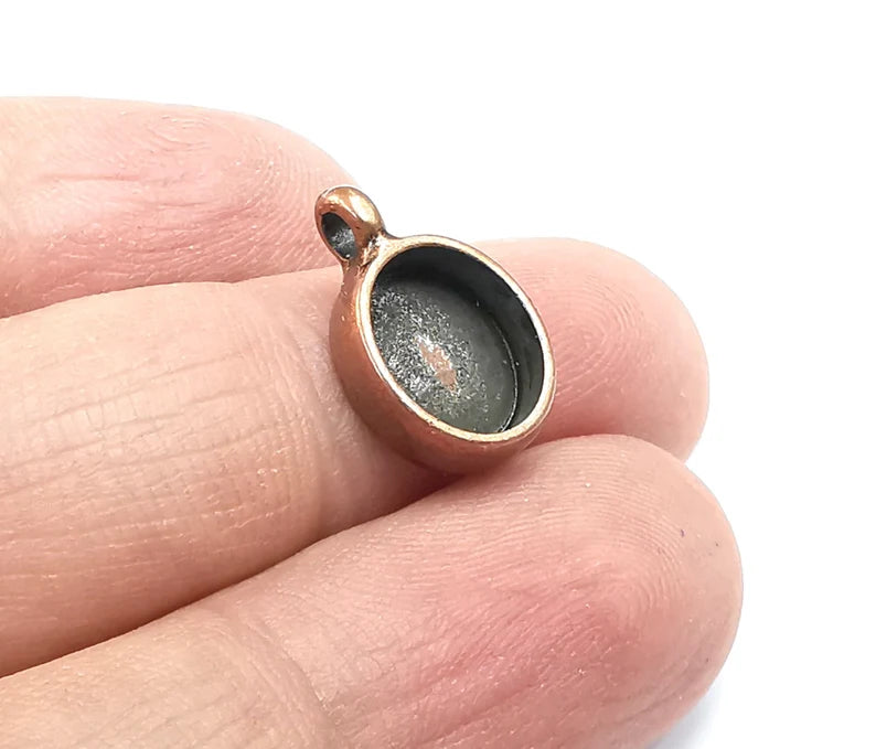 5 Oval Pendant Blanks, Resin Bezel Bases, Mosaic Mountings, Dry flower Frame, Polymer Clay base, Antique Copper Plated (10x8mm) G29681
