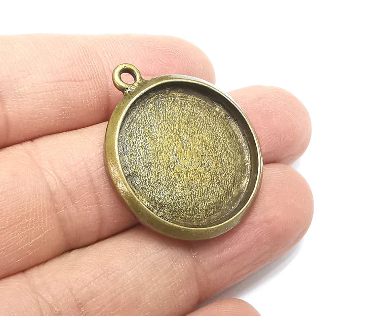 Round Pendant Blanks, Resin Bezel Bases, Mosaic Mountings, Polymer Clay base, Antique Bronze Plated (25mm) G29834