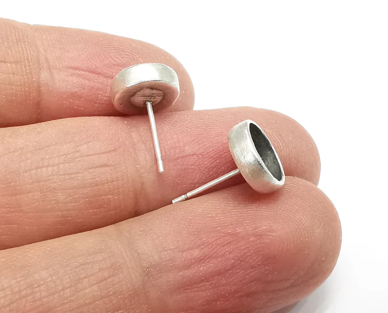 Round Silver Earring Set Base Wire Antique Silver Plated Brass Earring Base (8mm blanks) G29841