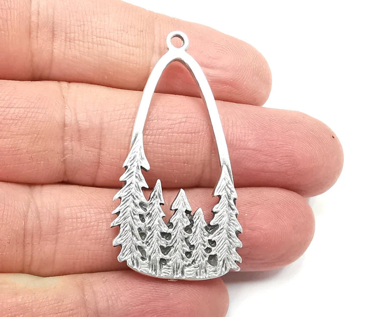 Pine Tree Charms, Dangle Charms Antique Silver Plated (47x24mm) G29844