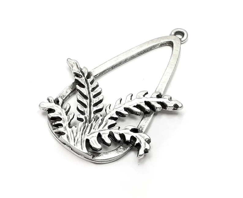 Fern Plant Charms, Dangle Charms Antique Silver Plated (45x30mm) G29845