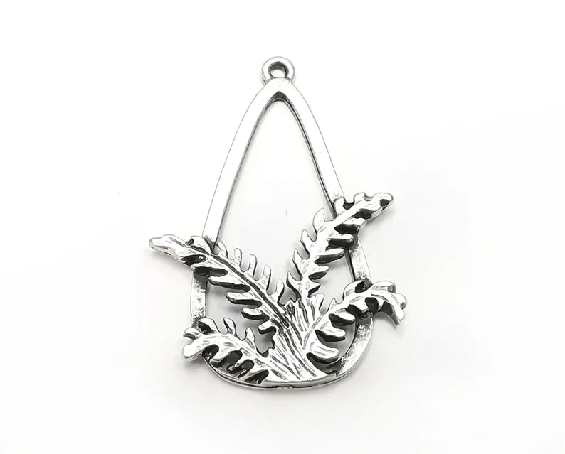 Fern Plant Charms, Dangle Charms Antique Silver Plated (45x30mm) G29845