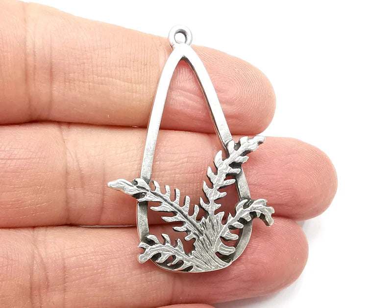 Fern Plant Charms, Dangle Charms Antique Silver Plated (45x30mm) G29845