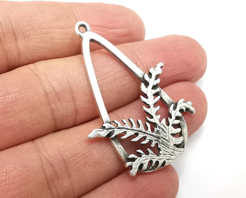 Fern Plant Charms, Dangle Charms Antique Silver Plated (45x30mm) G29845