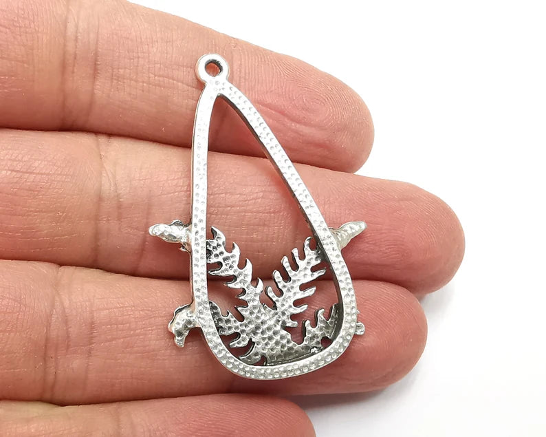 Fern Plant Charms, Dangle Charms Antique Silver Plated (45x30mm) G29845