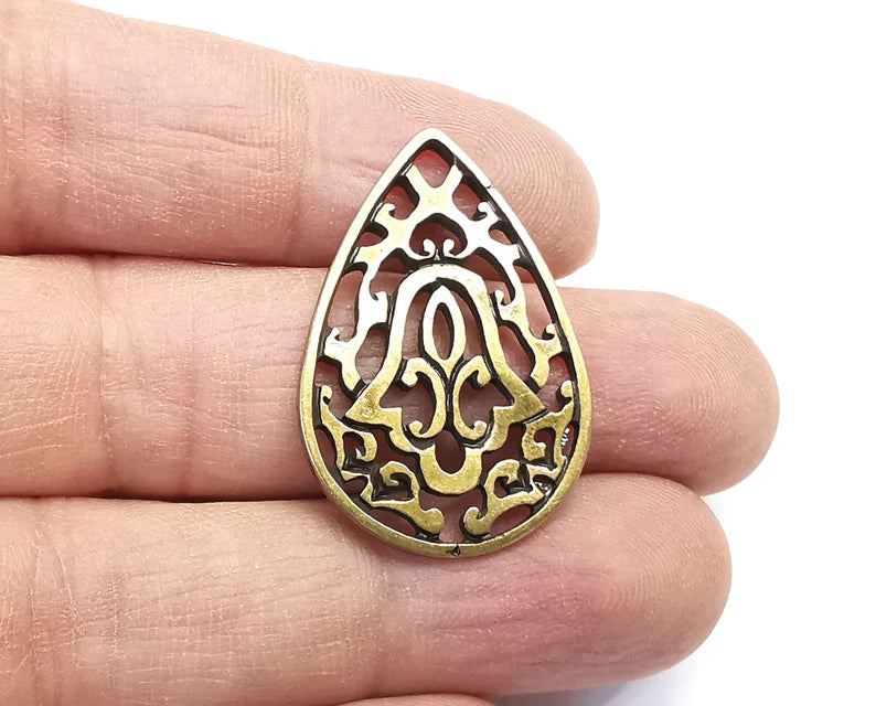 Drop Filigree Dangle Charms, Antique Bronze Plated Findings (34x23mm) G29771