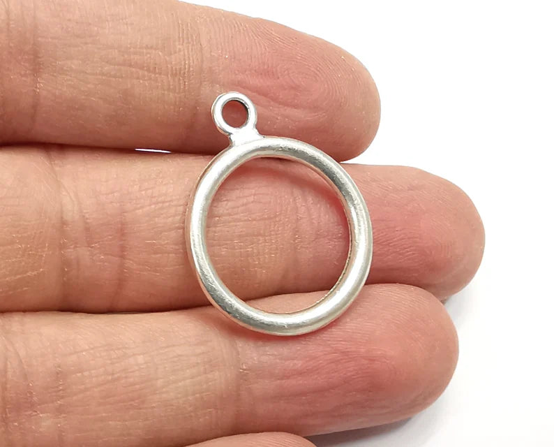 4 Circle Hoop Charms, Dangle Charms Antique Silver Plated (30x23mm) G29854