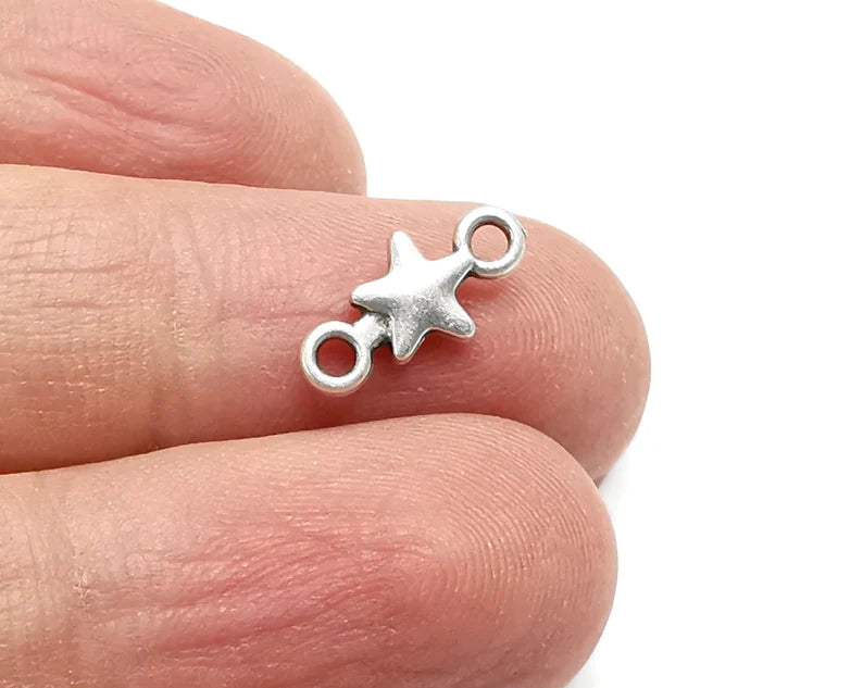 5 Star Connector Charms, Dangle Charms Antique Silver Plated (14x7mm) G29855