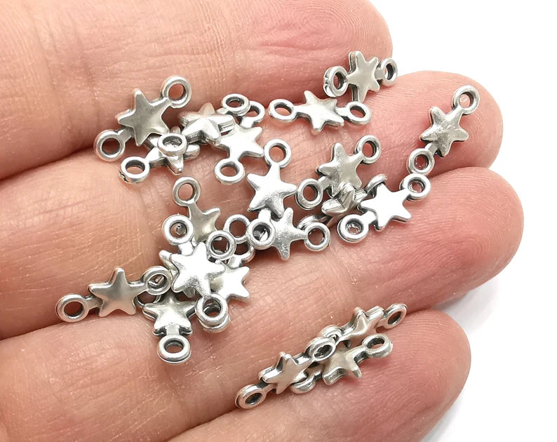5 Star Connector Charms, Dangle Charms Antique Silver Plated (14x7mm) G29855