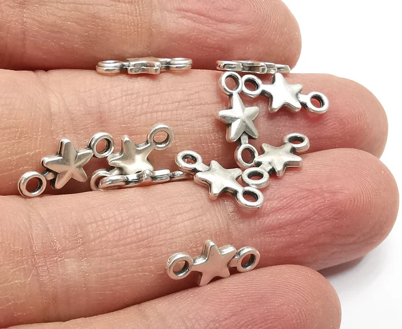 5 Star Connector Charms, Dangle Charms Antique Silver Plated (14x7mm) G29855