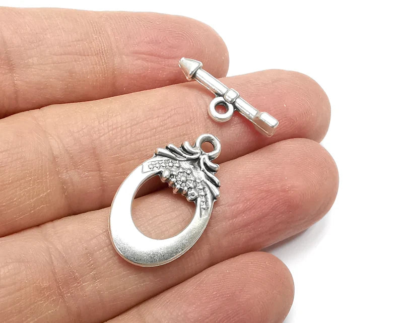 2 Arrow Silver Toggle Clasps Set, Antique Silver Plated Toggle Clasp Findings 27x15mm+21x7mm G29856