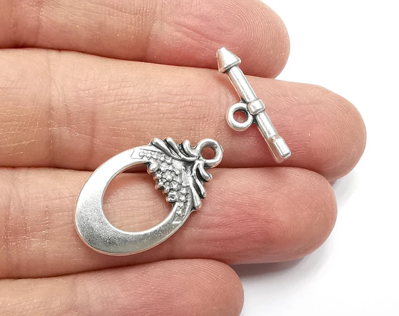 2 Arrow Silver Toggle Clasps Set, Antique Silver Plated Toggle Clasp Findings 27x15mm+21x7mm G29856