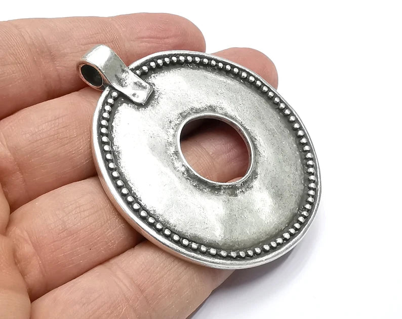 Round Pendant, Antique Silver Plated Plants Pendant (64x55mm) G29858