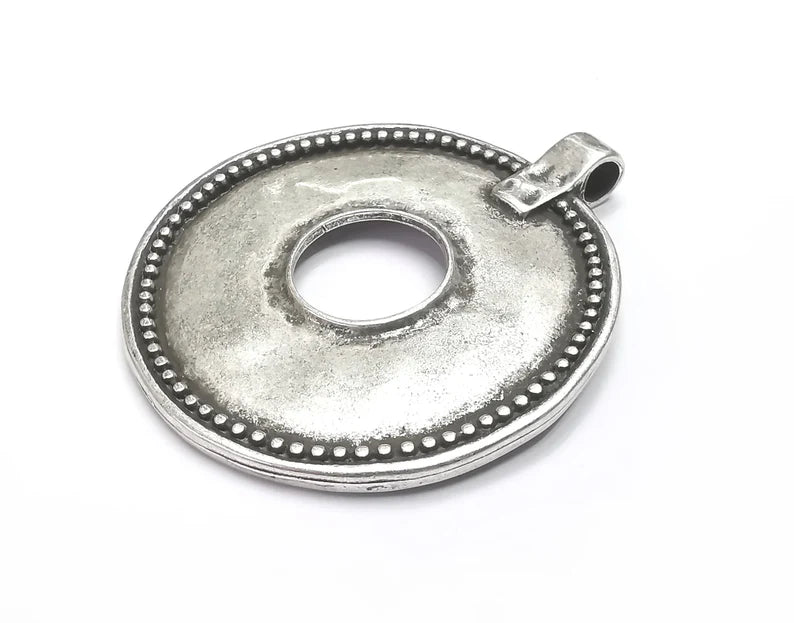 Round Pendant, Antique Silver Plated Plants Pendant (64x55mm) G29858