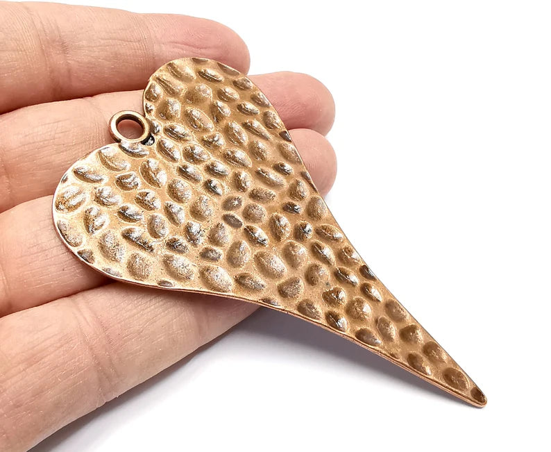 Heart Hammered Pendant, Antique Copper Plated Pendant (86x57mm) G29863