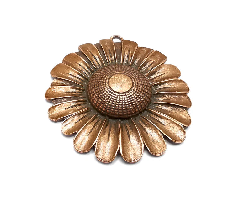Sunflower Flower Pendant, Antique Copper Plated Pendant (69x65mm) G29864
