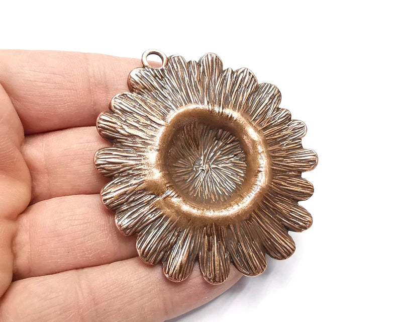 Sunflower Flower Pendant, Antique Copper Plated Pendant (69x65mm) G29864