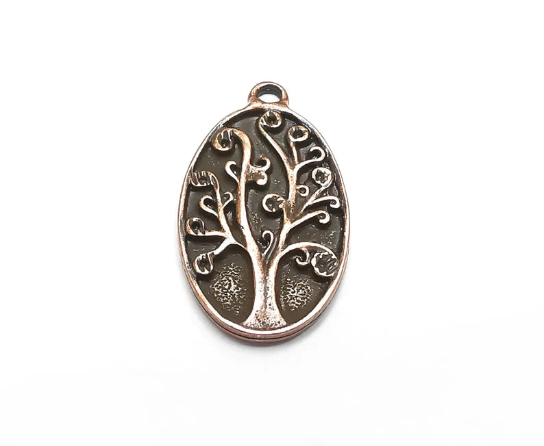 2 Oval Tree Charms, Dangle Charms Antique Copper Plated (31x18mm) G29865