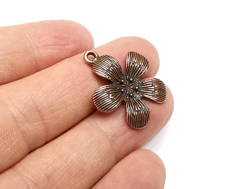2 Flower Charms, Dangle Charms Antique Copper Plated (27x23mm) G29867