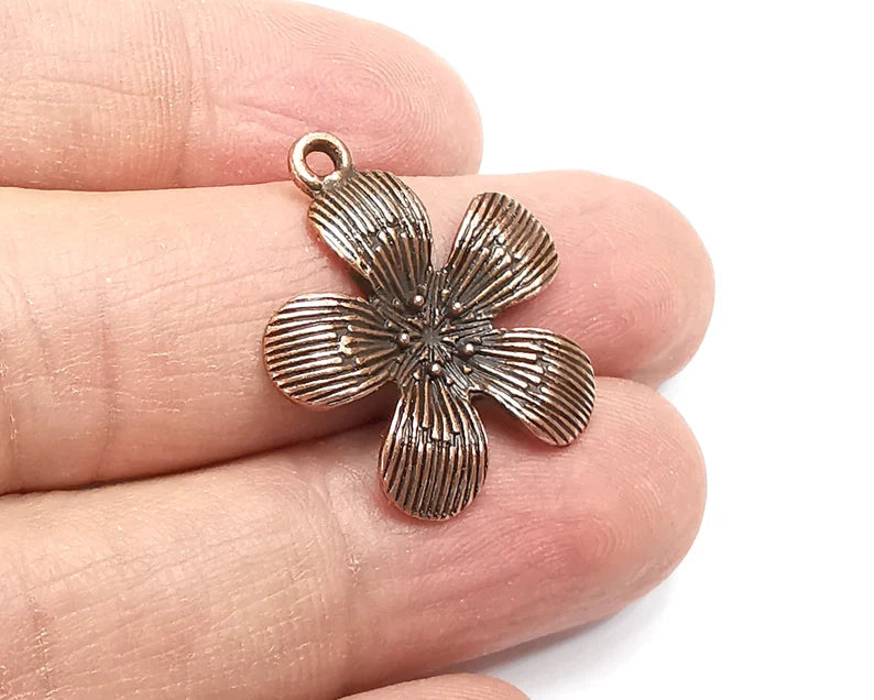 2 Flower Charms, Dangle Charms Antique Copper Plated (27x23mm) G29867