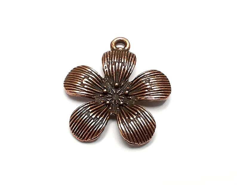 2 Flower Charms, Dangle Charms Antique Copper Plated (27x23mm) G29867
