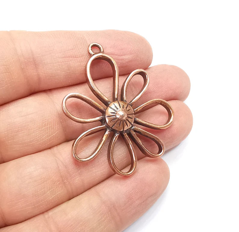 Flowers Charms Pendant, Daisy Charms, Antique Copper Plated Plants Charms (45x38mm) G29883