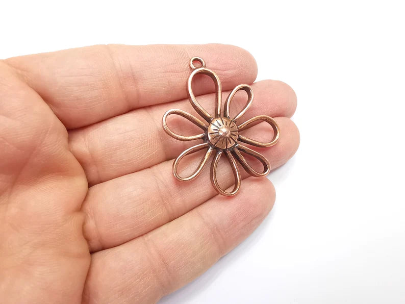 Flowers Charms Pendant, Daisy Charms, Antique Copper Plated Plants Charms (45x38mm) G29883