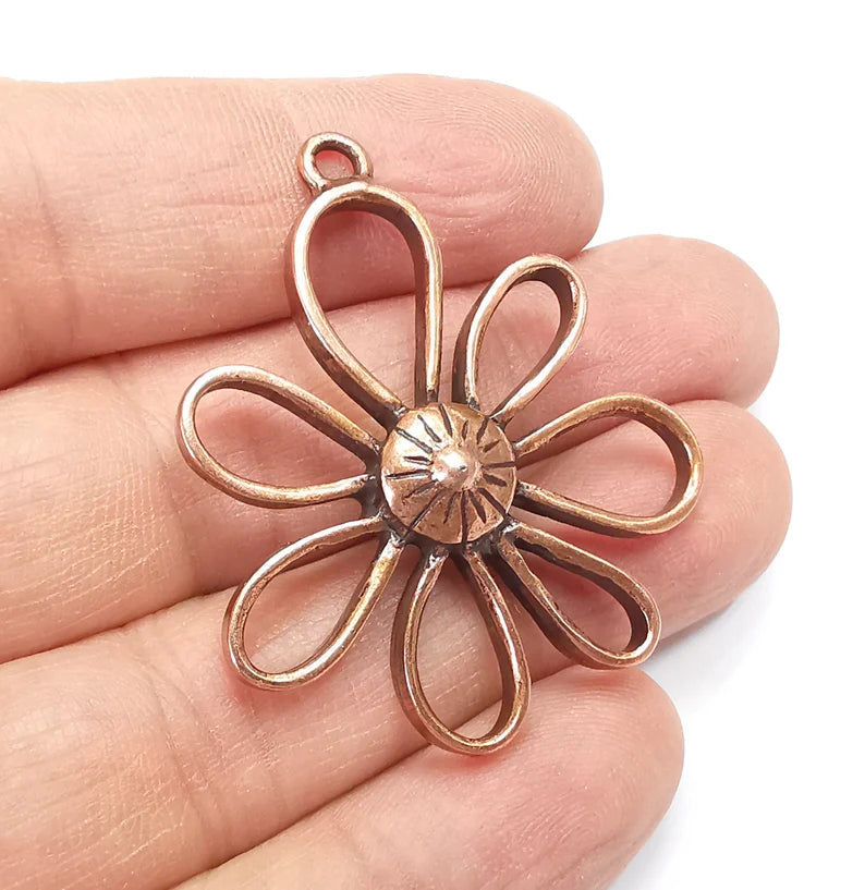 Flowers Charms Pendant, Daisy Charms, Antique Copper Plated Plants Charms (45x38mm) G29883