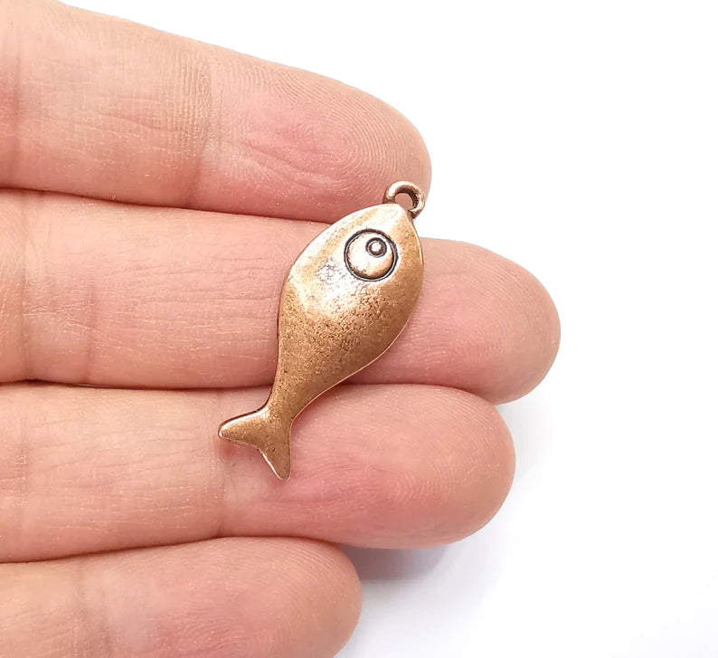 5 Fish Charms Antique Copper Plated Charms (33x13mm) G29885