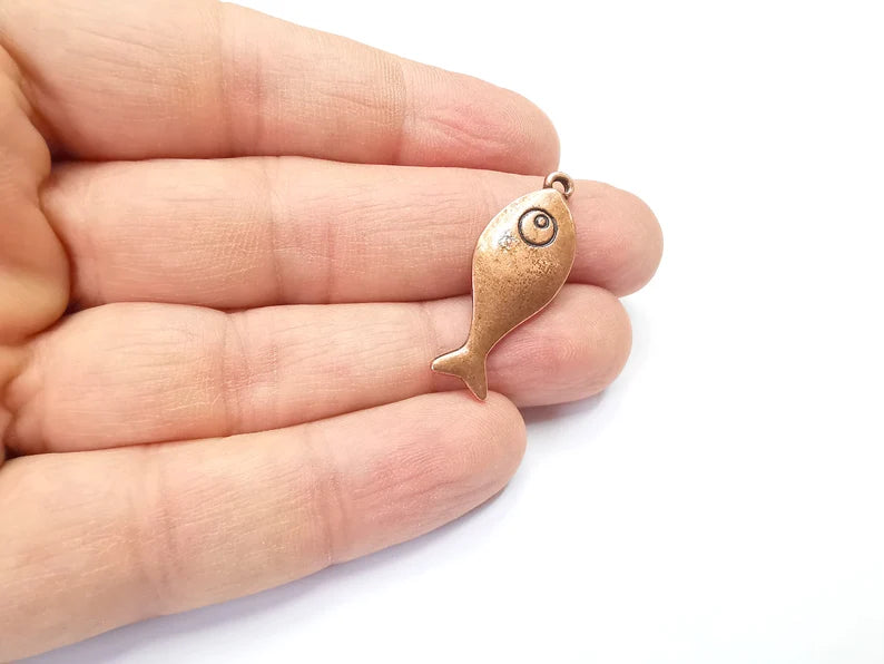 5 Fish Charms Antique Copper Plated Charms (33x13mm) G29885