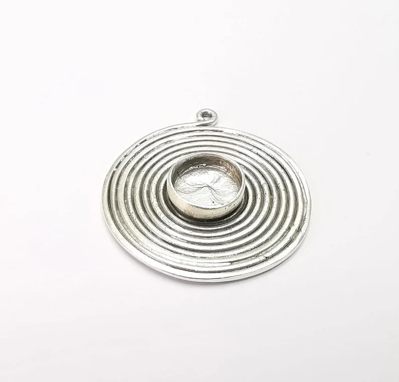 Swirl Pendant Blank Bezel Mosaic Necklace Base Inlay Resin Blank Antique Silver Plated Brass (14 mm blank) G29899