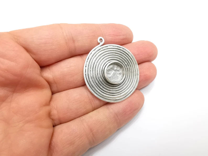 Swirl Pendant Blank Bezel Mosaic Necklace Base Inlay Resin Blank Antique Silver Plated Brass (14 mm blank) G29899