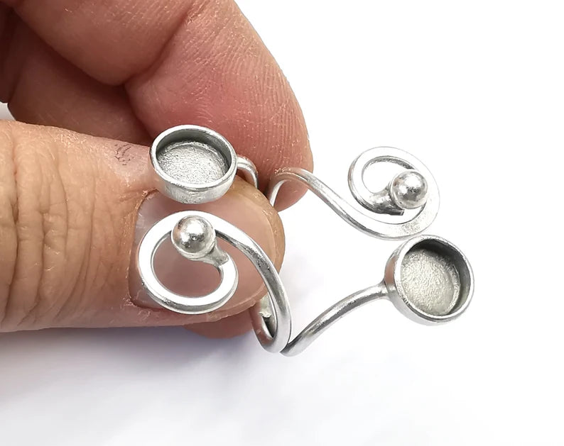 Ring Blank Setting, Cabochon Mounting, Adjustable Resin Ring Base Bezels, Antique Silver Plated (8mm round bezel) G34507