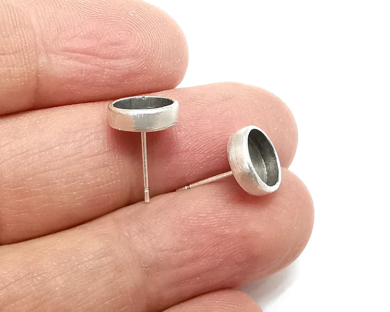 Round Silver Earring Set Base Wire Antique Silver Plated Brass Earring Base (8mm blanks) G29841