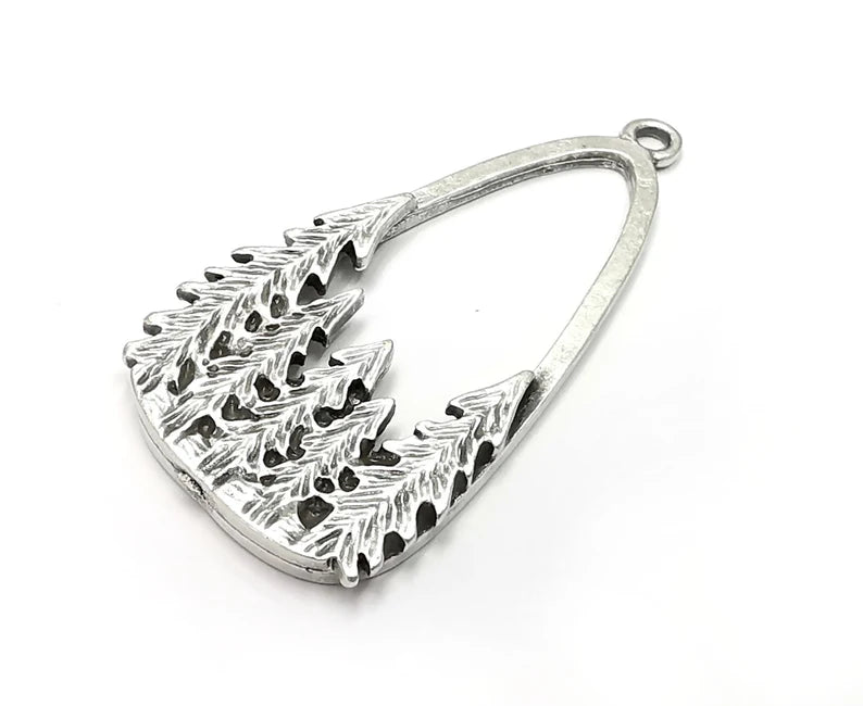 Pine Tree Charms, Dangle Charms Antique Silver Plated (47x24mm) G29844