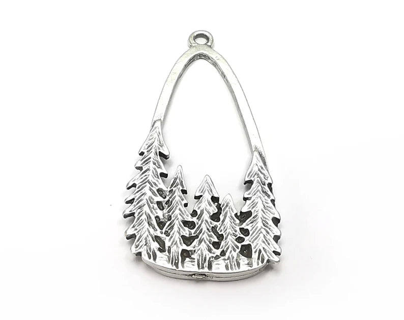 Pine Tree Charms, Dangle Charms Antique Silver Plated (47x24mm) G29844