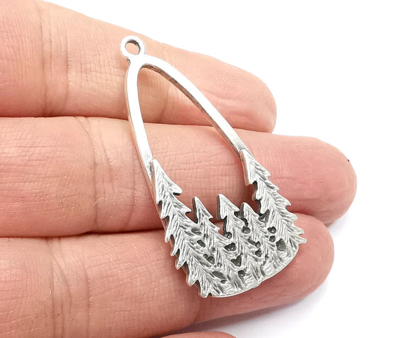 Pine Tree Charms, Dangle Charms Antique Silver Plated (47x24mm) G29844