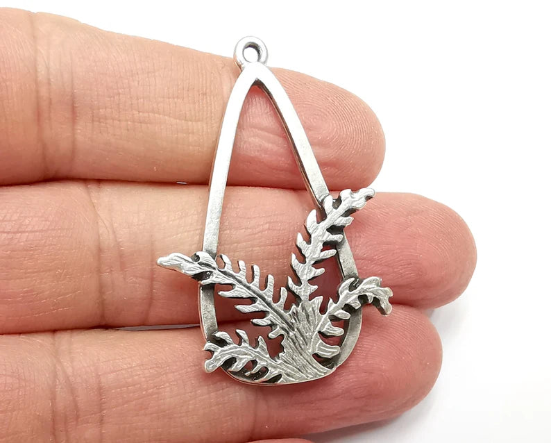 Fern Plant Charms, Dangle Charms Antique Silver Plated (45x30mm) G29845