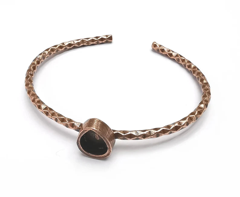 Bracelet Blank Cuff Bezel Resin Cuff inlay Blank Glass Cabochon Base Bezel Hammered Adjustable Antique Copper Bracelet (10x8mm ) G29847