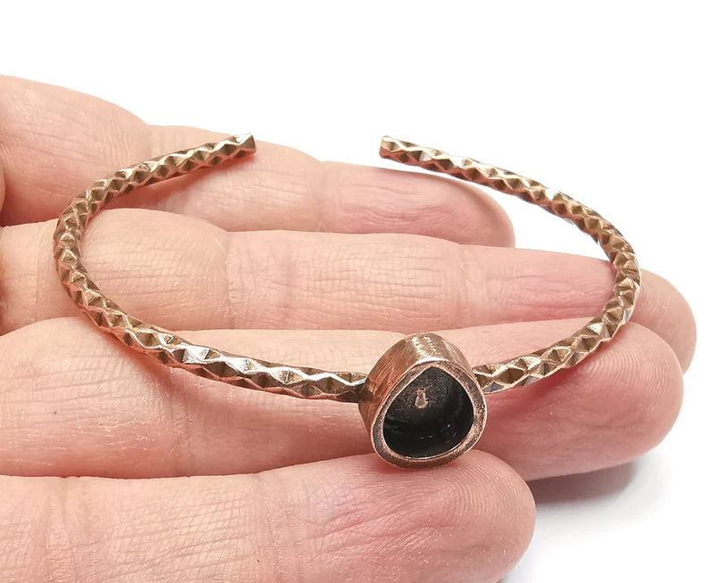 Bracelet Blank Cuff Bezel Resin Cuff inlay Blank Glass Cabochon Base Bezel Hammered Adjustable Antique Copper Bracelet (10x8mm ) G29847