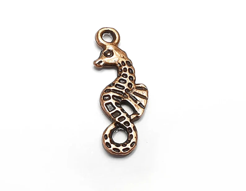 5 Seahorse Charms, Antique Copper Plated Charms (25x8mm) G29848