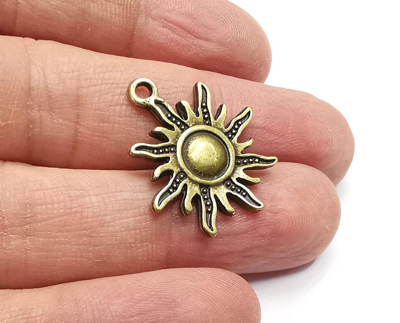 5 Sun Charms, Antique Bronze Plated Charms (27x23mm) G29849