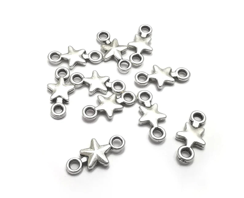 5 Star Connector Charms, Dangle Charms Antique Silver Plated (14x7mm) G29855