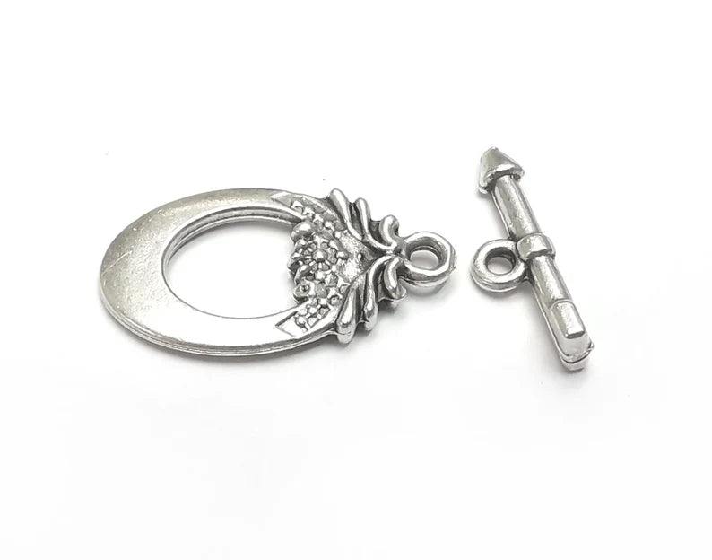 2 Arrow Silver Toggle Clasps Set, Antique Silver Plated Toggle Clasp Findings 27x15mm+21x7mm G29856